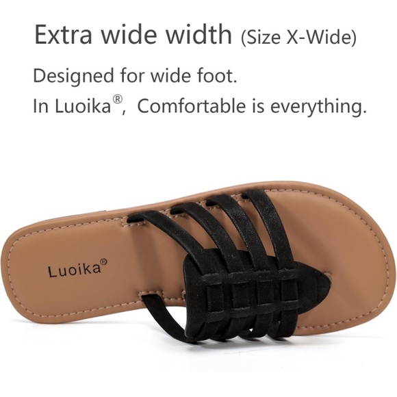 Luoika Women's Wide Width Flat Slides Sandals - Picture 3 of 9